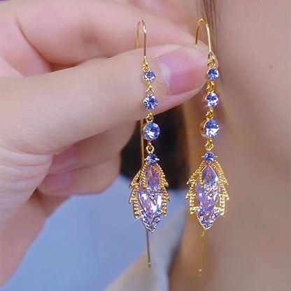 Gold-Plated Earrings with Purple Crystal Stones