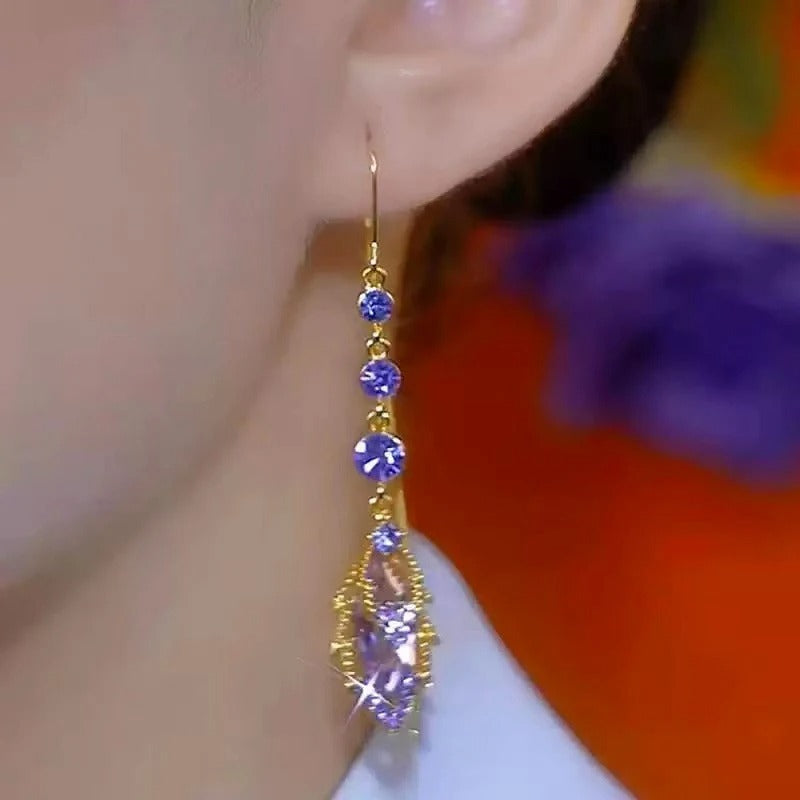 Gold-Plated Earrings with Purple Crystal Stones