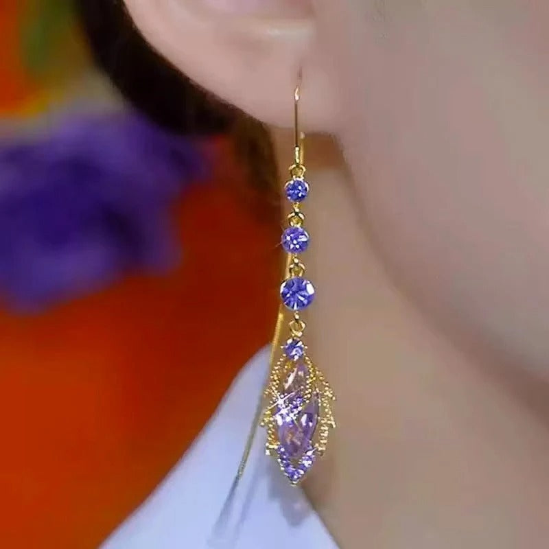 Gold-Plated Earrings with Purple Crystal Stones