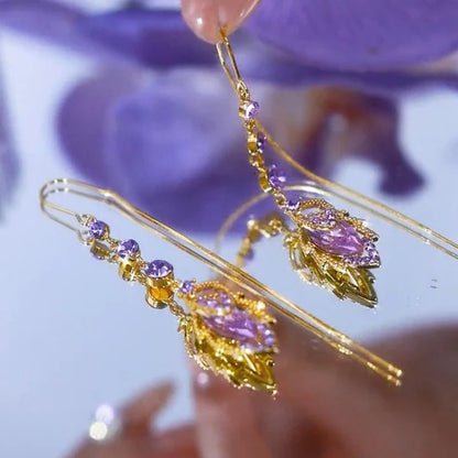Gold-Plated Earrings with Purple Crystal Stones