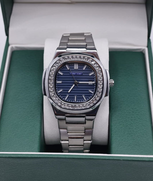 Kien Silver Luxury Watch with Blue Dial